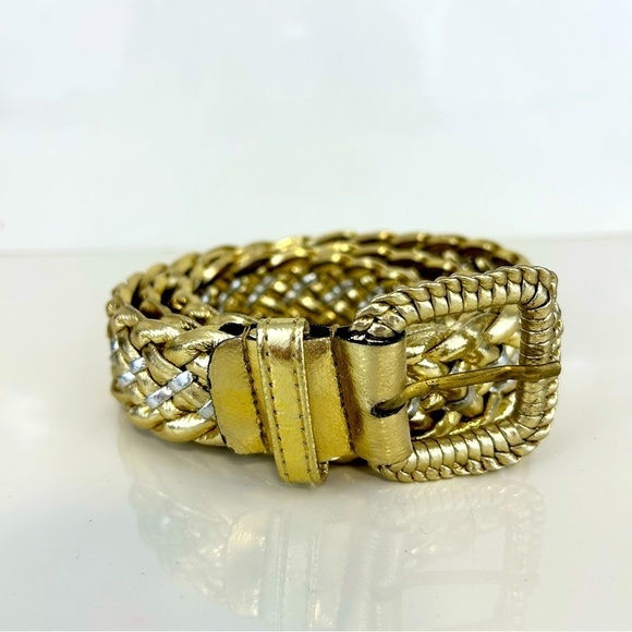 Vintage braided gold square buckle waist belt - Picture 2 of 6